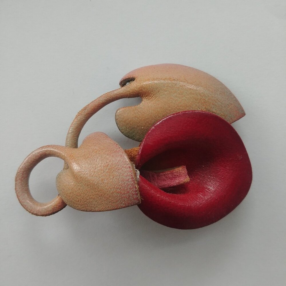 Handpainted leather red calla lily brooch pin